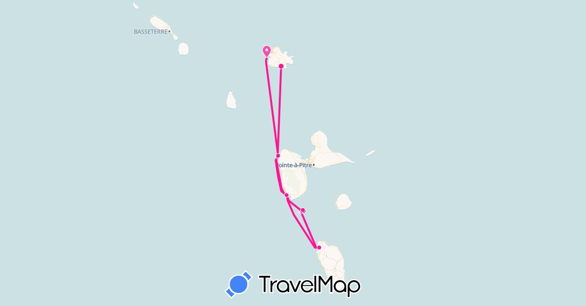 TravelMap itinerary: sail in Antigua and Barbuda, Dominica, Guadeloupe (North America)